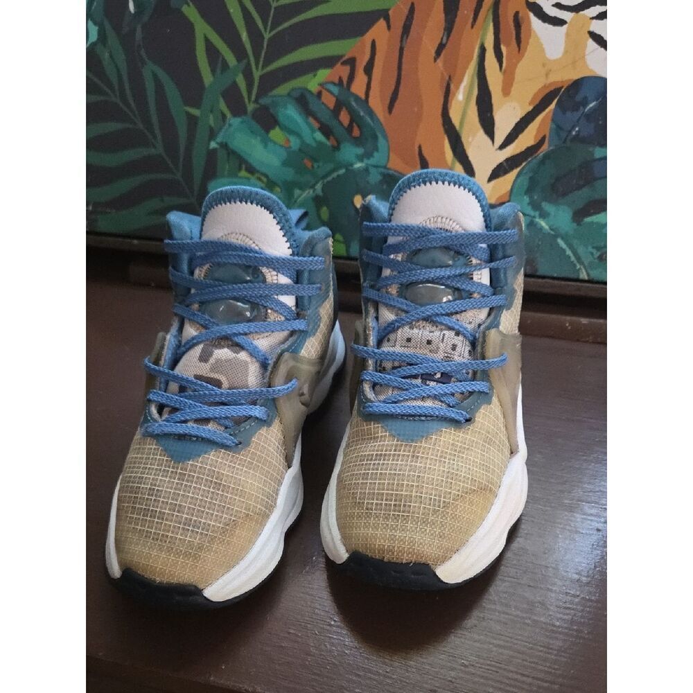 Nike Lebron James 19 Kids Tan and Blue Lace-Up Sneakers